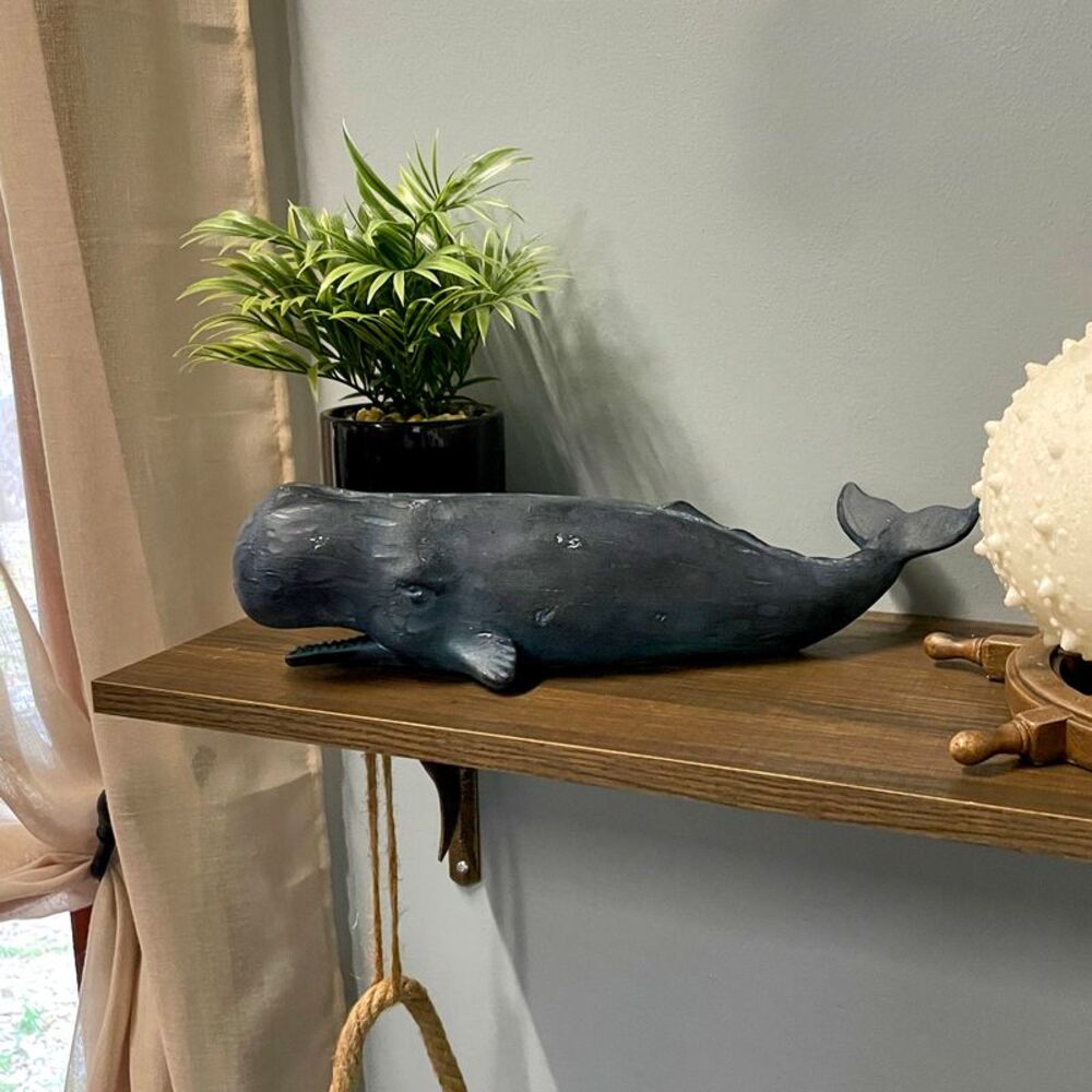 Sperm Whale Statue 15in Hand-Painted Resin Ocean Marine Decor Coastal Sculpture - Picture 4 of 9